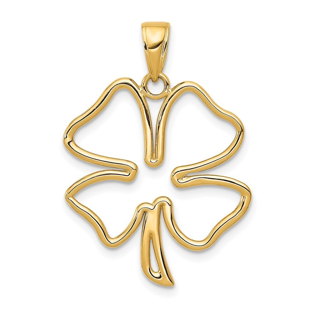14k Yellow Gold Polished Cut Out 4-Leaf Clover Shamrock Necklace Charm Pendant